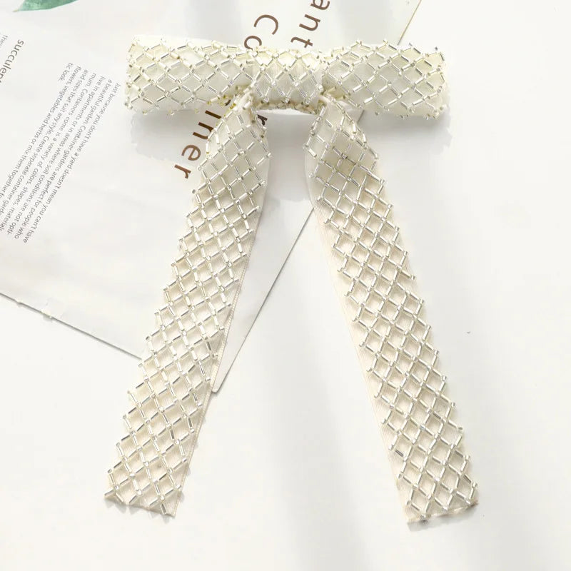Glass Diamond Beaded Full Pearls Hairclip Bows Ribbon Barrette Girls Bow Hairpins Wedding Hair Accessories Hair Clips Women
