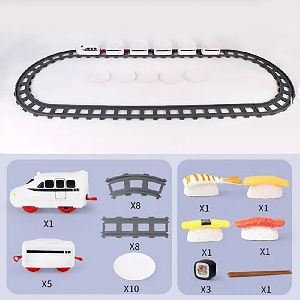 Revolving Sushi Plates Train Toy Pretend Play Conveyor Belt Electric Track Rotary Rail Car Simulation Model Toys For Kids Gift
