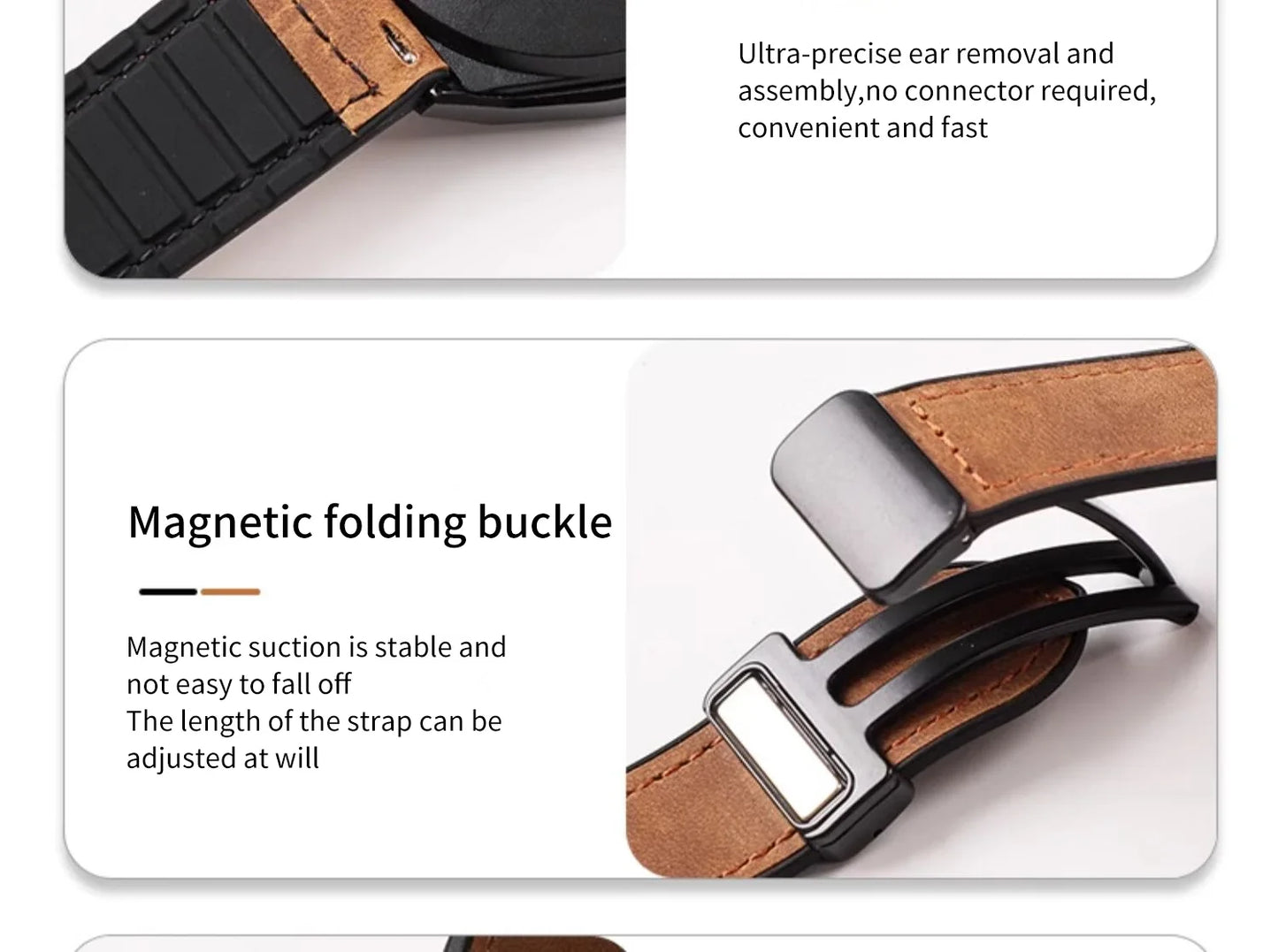 Magnetic leather watch strap, compatible with Huawei/Xiaomi/Samsung, Galaxy Watch 3 45/46mm, women's and men's 22mm watch straps