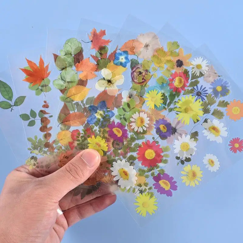 1sets Retro Plant English PET Deco Stickers Plant Flower Leaf Transparent Bullet Journaling Accessories Aesthetic Stickers