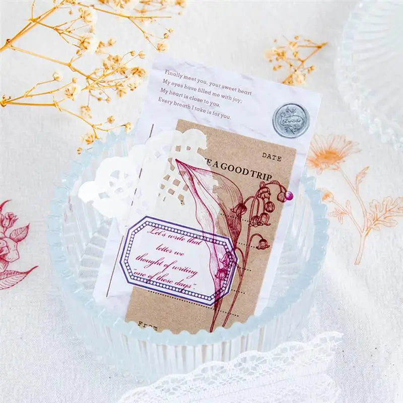 1sets Retro Plant English PET Deco Stickers Plant Flower Leaf Transparent Bullet Journaling Accessories Aesthetic Stickers