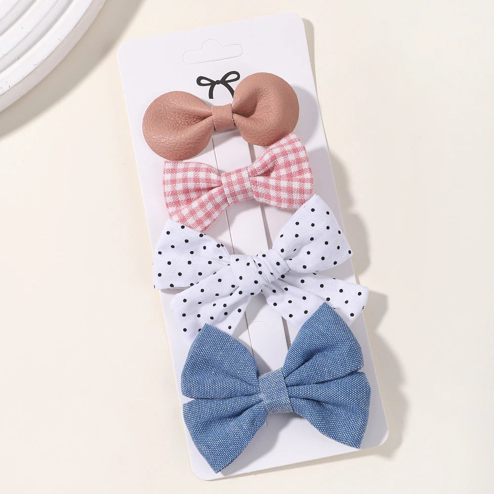4PCS/Set Muslin Baby Girls Bows Hair Clips Hairpins Hairclip For Kids Cotton Linen Barrette Flower Print Side Pin Accessories
