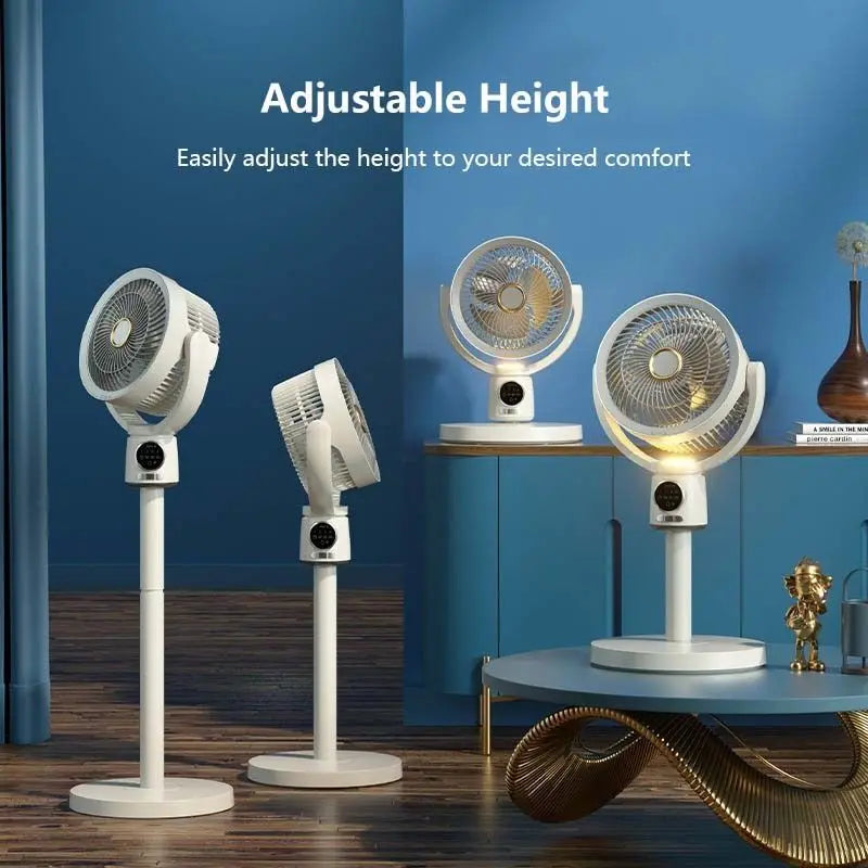 Electric Stand Floor fan Night Light Adjustable Height Remote Control Air Circulation Fan USB Portable Stand Fan Bedroom Home