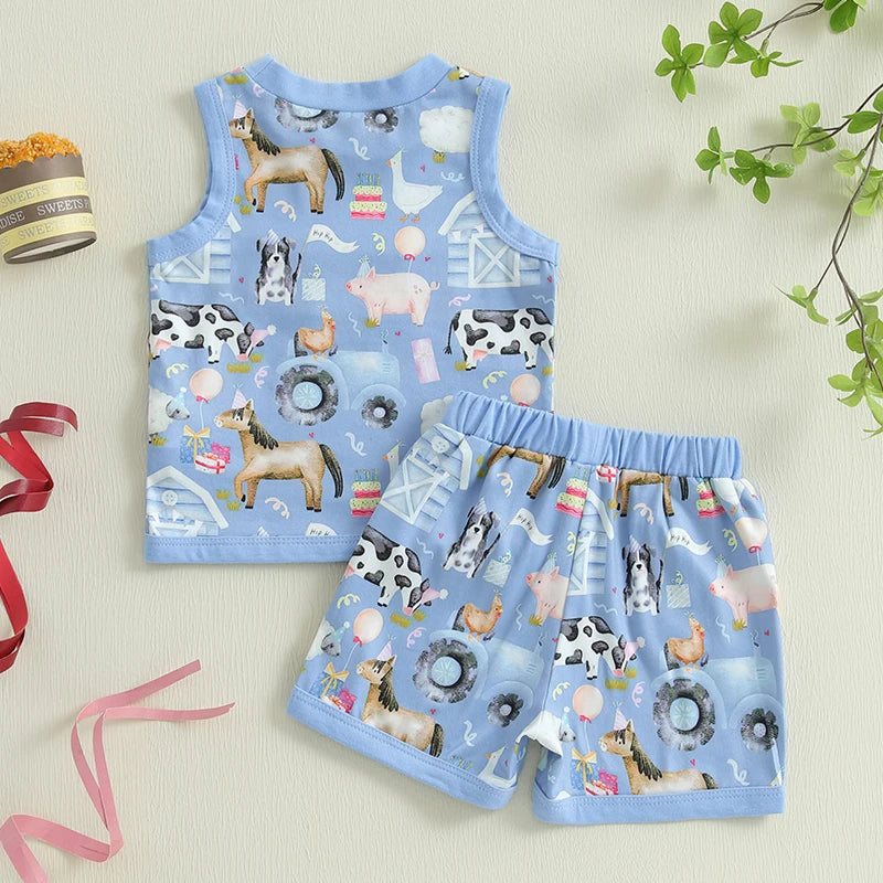 Baby Girl Birthday Outfit Floral Print Ruffle Sleeveless Top Elastic Waist Shorts 2 Piece Summer Set with Bow Headband