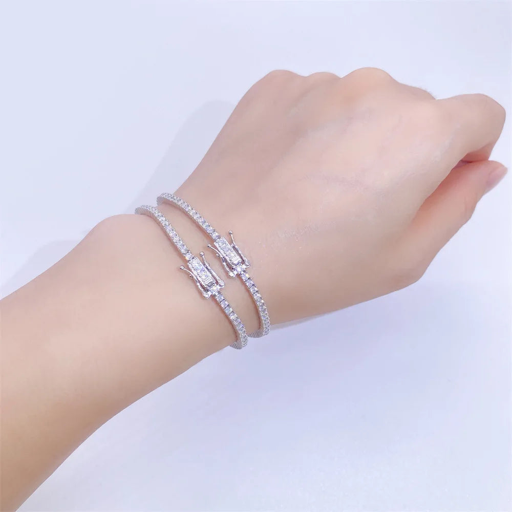 EWYA Full 2mm Moissanite VVS Micro Tennis Chain for Women Men 925 Silver Passes Diamond Tester 16 18 20 to 25 inch Necklace Gift