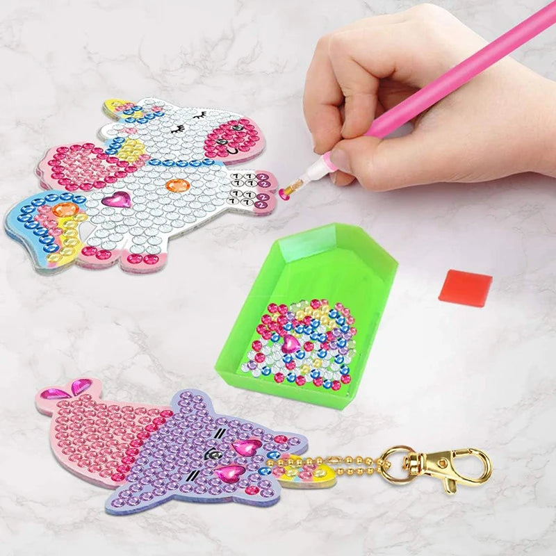 Kids Cartoon Mermaid Unicorn Big Gem Diamond Painting Kids Set Make Your Own Keychain Sticker Art Craft Kids Girls Gifts