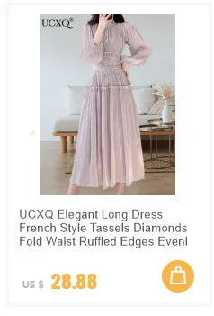UCXQ Square Neck Lace Embroidery Elegant Long Dress Fairycore Waist Sleeveless Camisole Dresses Women 2025 Spring Summer 23A8639