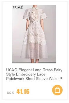 UCXQ Square Neck Lace Embroidery Elegant Long Dress Fairycore Waist Sleeveless Camisole Dresses Women 2025 Spring Summer 23A8639
