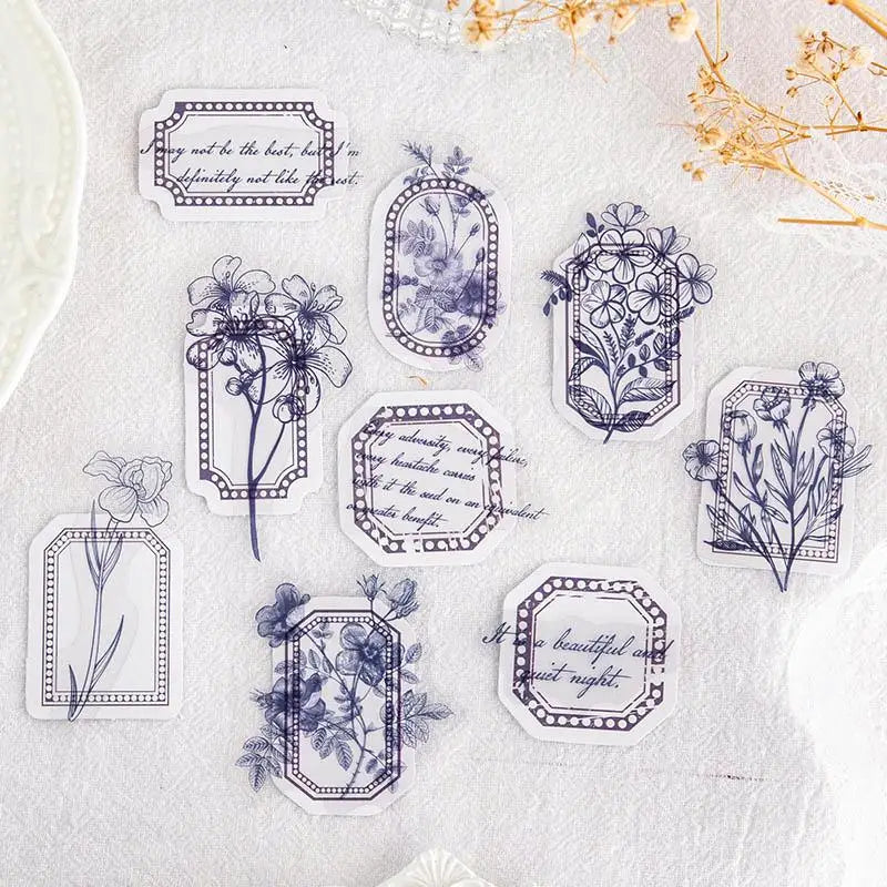 1sets Retro Plant English PET Deco Stickers Plant Flower Leaf Transparent Bullet Journaling Accessories Aesthetic Stickers