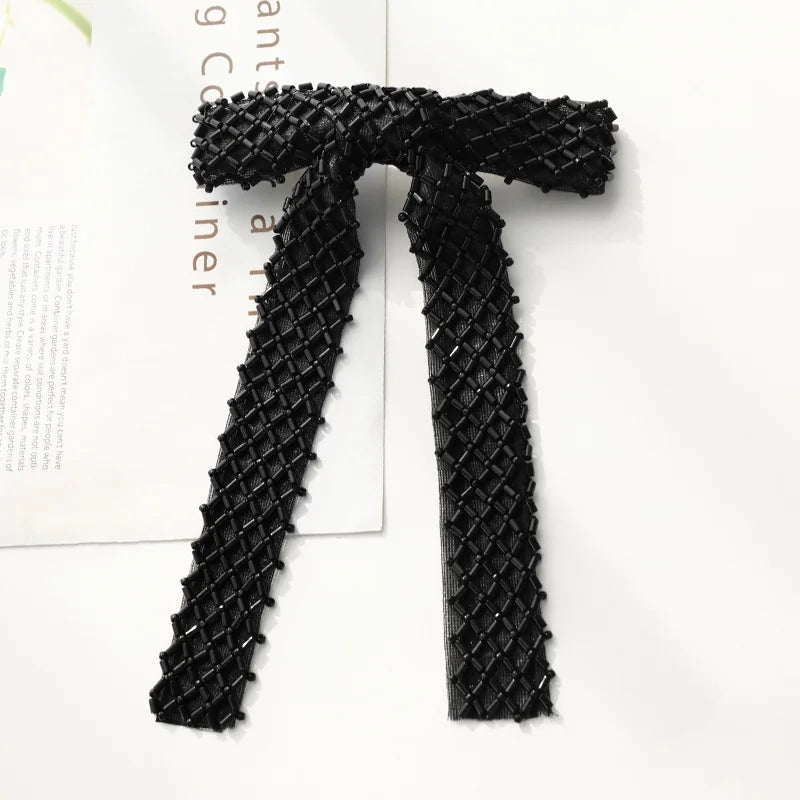 Glass Diamond Beaded Full Pearls Hairclip Bows Ribbon Barrette Girls Bow Hairpins Wedding Hair Accessories Hair Clips Women