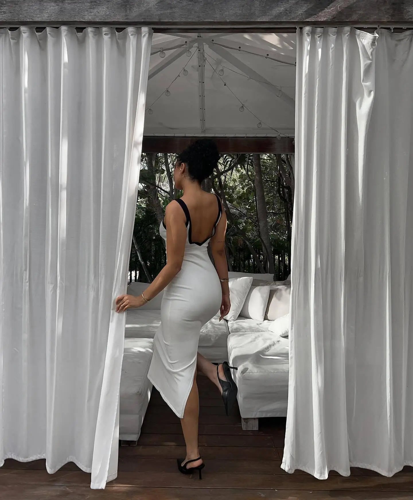 Knit Suspender Split Long Dress Women New Sleeveless Block Color Beach Vacation V-Neck Knitwear Bodycon Sexy Dresses