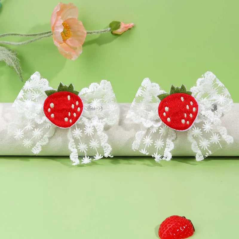 ncmama 2Pcs Cherry Bow Hairpin Cute Knitted Hair Clips for Baby Girls Barrette Child Side Clip Headwear Korean Hair Accessories