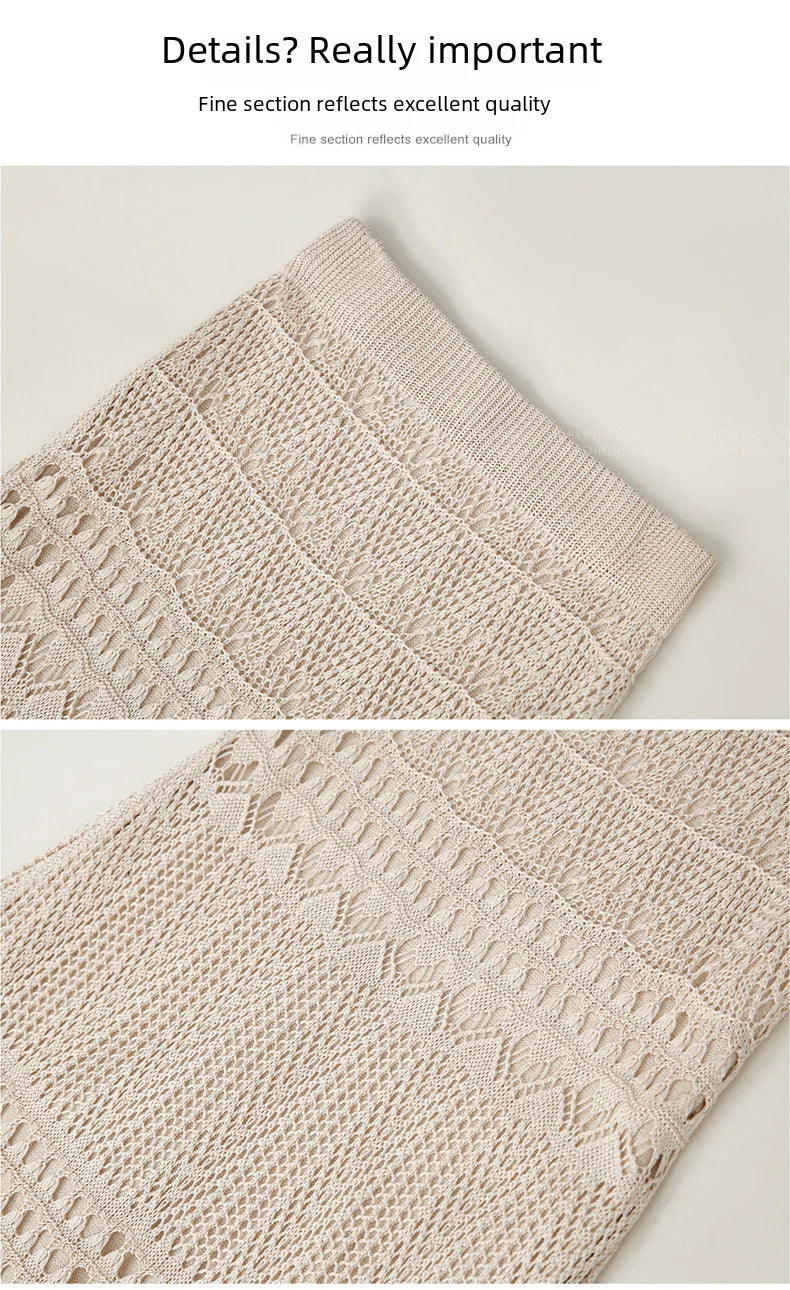 Spring Autumn High-waisted Loose-fit Knit Skirt Women's Hook Flower Hollow Out Long Dress 90cm