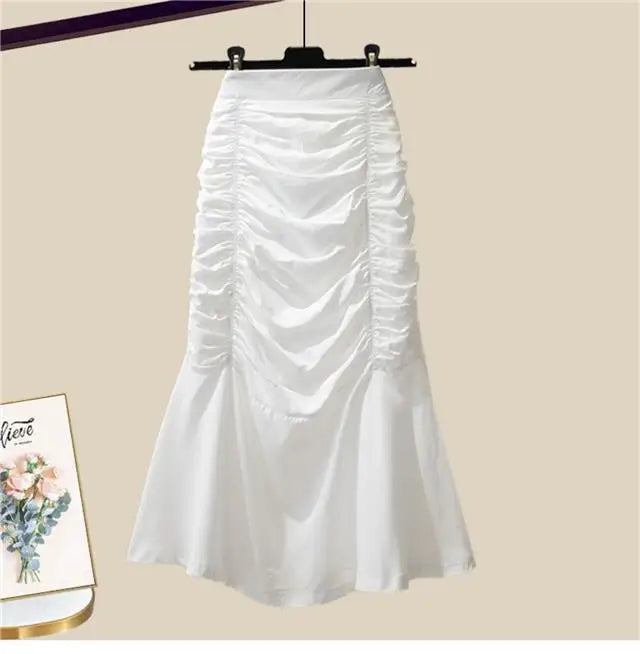 Spring/Summer Set Women's New Korean Edition Sweet and Spicy Bubble Sleeve Spliced Top Age Reducing Half Skirt Two Piece Set