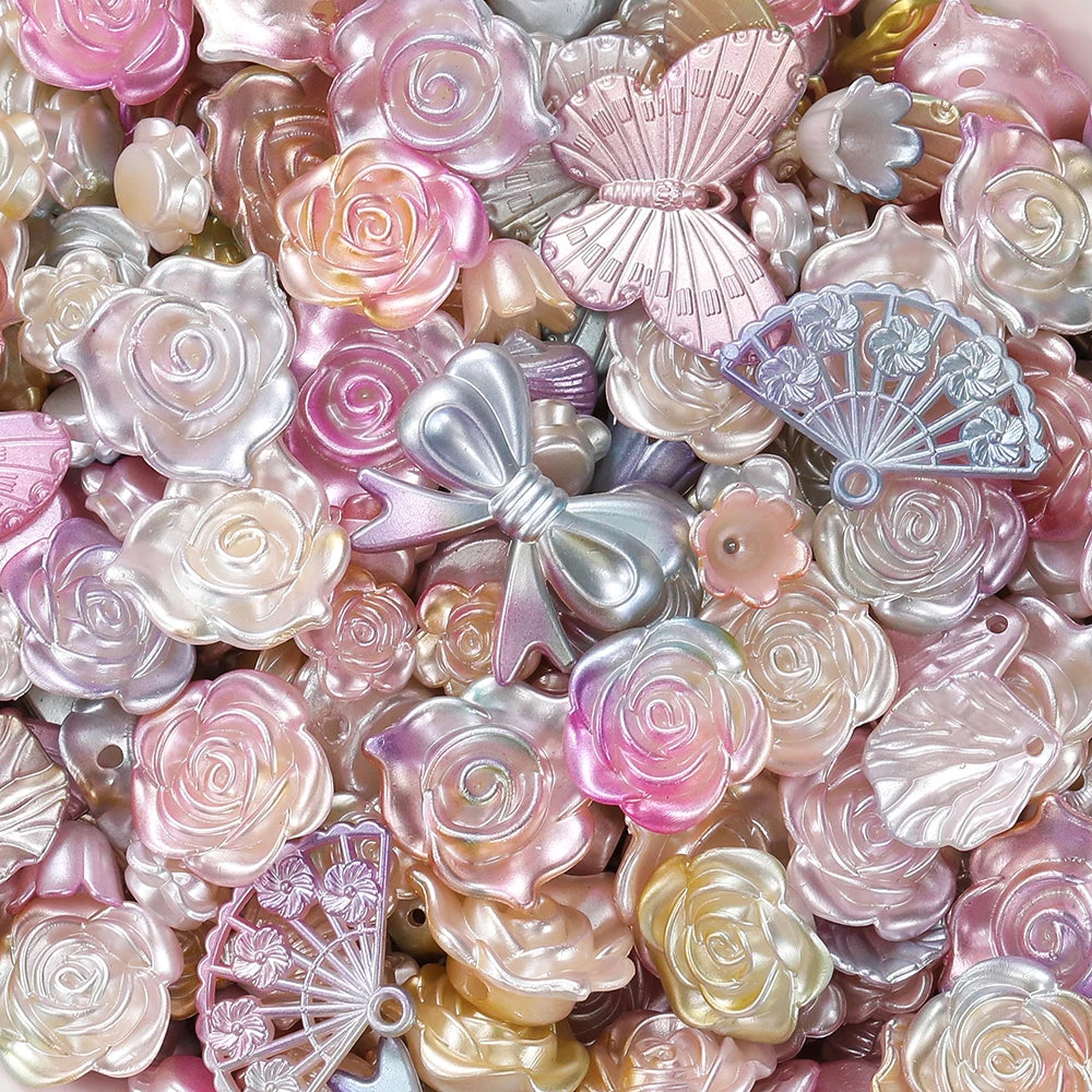 30g Colorful Pearlescent Mixed Butterfly Fan Acrylic Bead Spacer Loose Bead for DIY Necklace Bracelet Jewelry Making Accessories