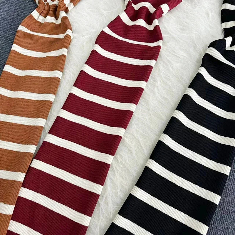 Summer Stripe Elastic Bodycon Strap Dress Sexy Beach Sundress Women Casual Slim Pencil Vestidos Maxi Long Dress