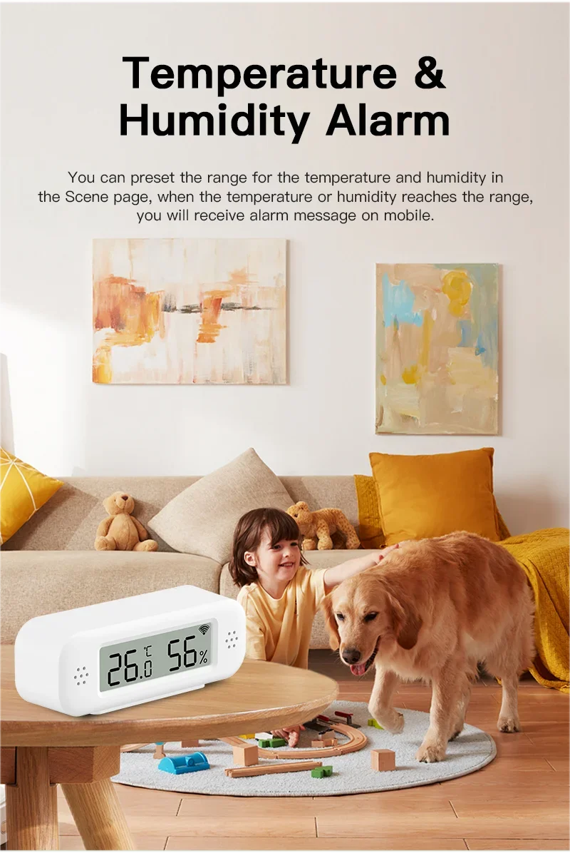 Tuya WiFi Mini Temperature Humidity For Smart Home Thermometer Hygrometer APP Remote Alarm Work with Google Home Yandex Alexa