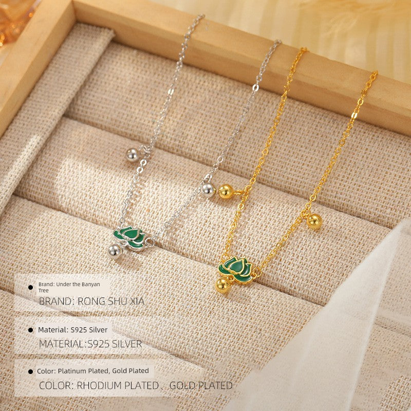 S925 Sterling Silver Step-by-Step Lotus Sliver Beads Anklet Female Retro Artsy Fresh Lotus Lucky Beads Ankle Chain Ornament