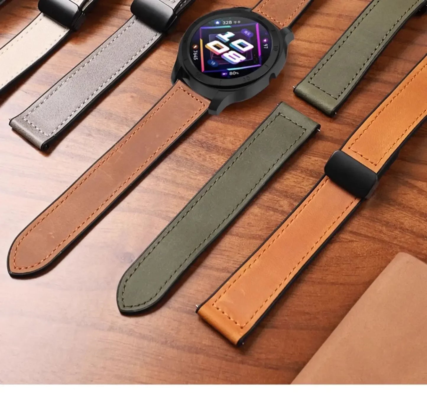 Magnetic leather watch strap, compatible with Huawei/Xiaomi/Samsung, Galaxy Watch 3 45/46mm, women's and men's 22mm watch straps