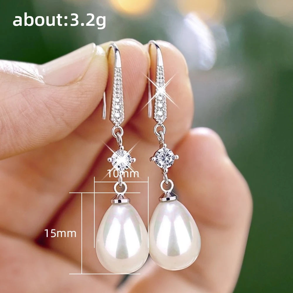 Huitan White Imitation Pearl Dangle Earrings for Women Temperament Bridal Wedding Ear Accessories Anniversary Gift New Jewelry