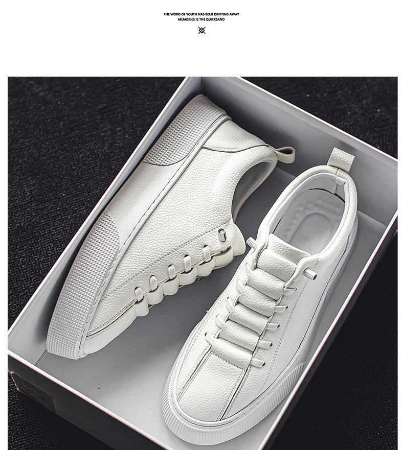 2025 New Mens Casual Shoes Quality PU Leather Shoes For Men Lace-up Breathable Fashion Lofer Autumn Flats Male White Shoes