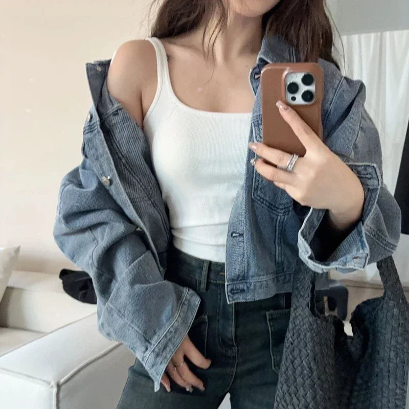 Solid All-Match Invisible Integrated Chest Pad Cami 2024 Spring New Korean Women clothes Short Sleeveless Top