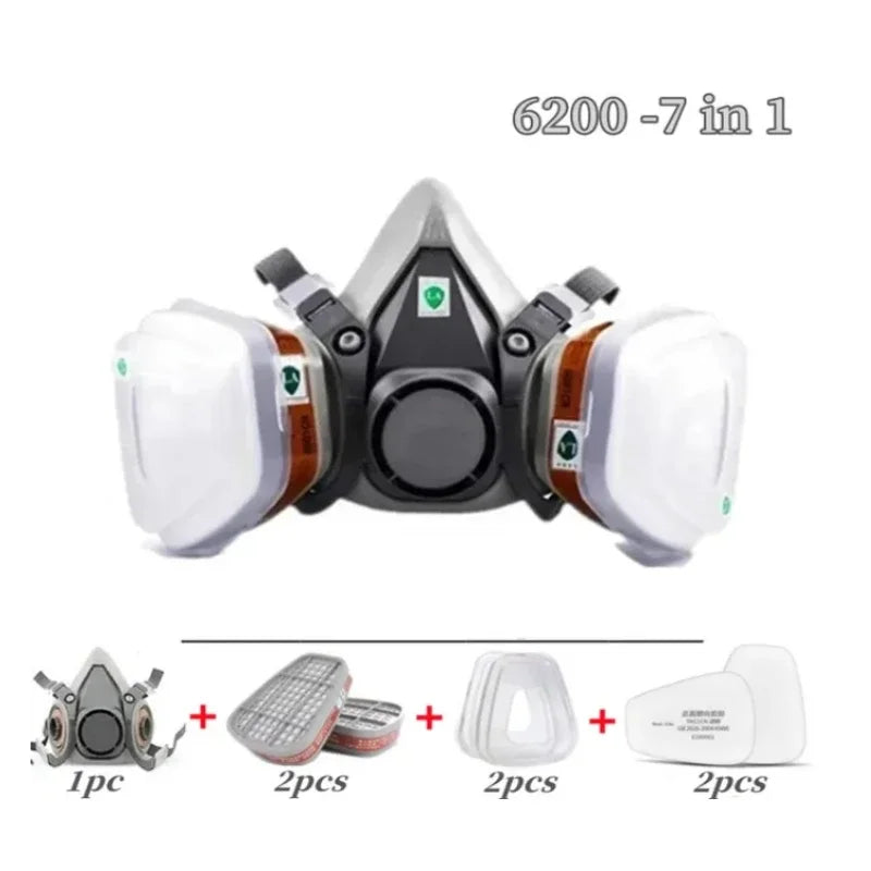 6200 Dust Gas Mask Filters Suit Industrial Half Face Painting Spraying Respirator with Protective Fog-proof Glasses Safety Work