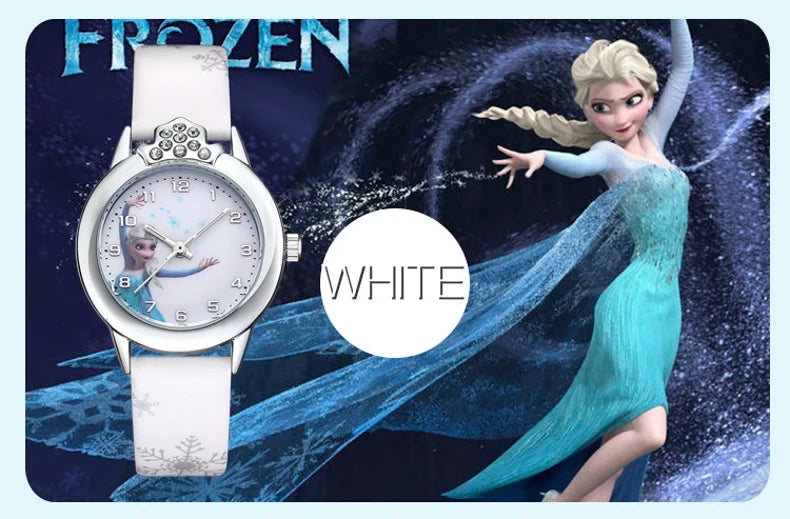 Elsa Girls Kids Watch Leather Strap Cute Children's Cartoon Anime Princess Crown Table Gifts
