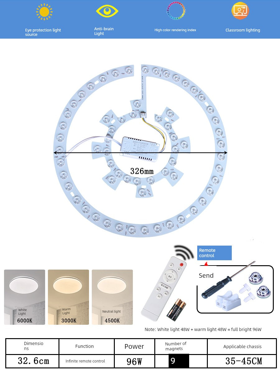 Ceiling Lamp LED Light Wick Replacement Refill Lamp Beads the Lamp Disc Lens Living Room Variable Light with Three Colors Light Bar Ceiling Fan Lights Light Source