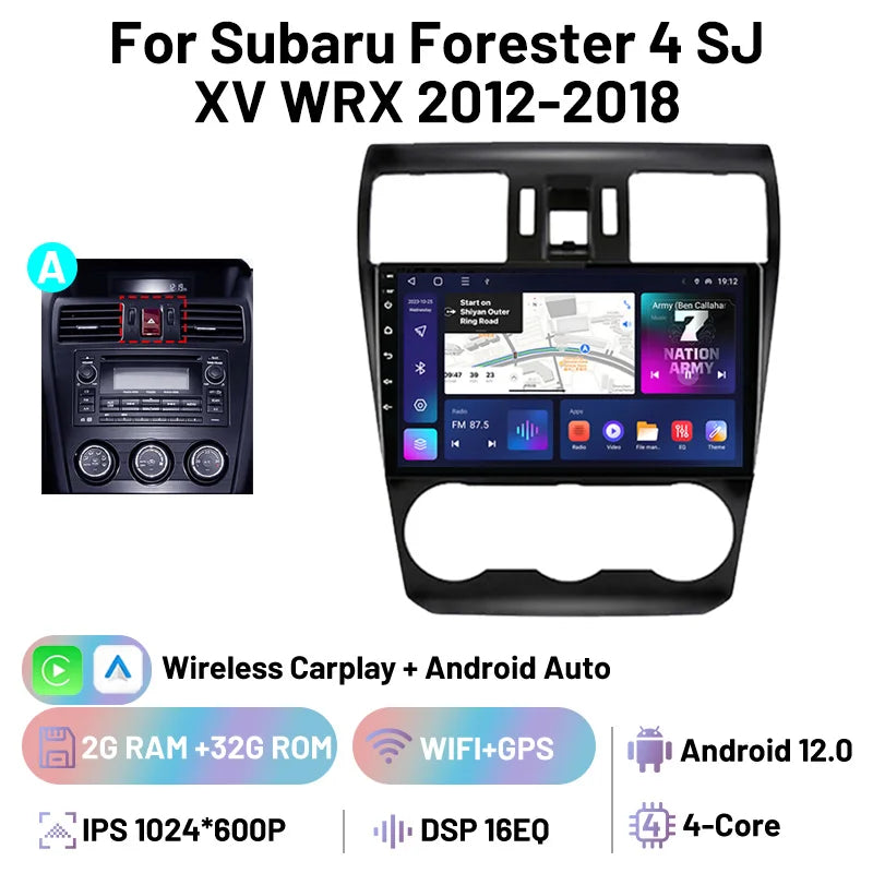 Car Stereo Carplay Android Auto Wireless 8 Core For Subaru Forester 4 SJ XV WRX 2012-2018 Audio DSP FM AM Multimedia Player Auto