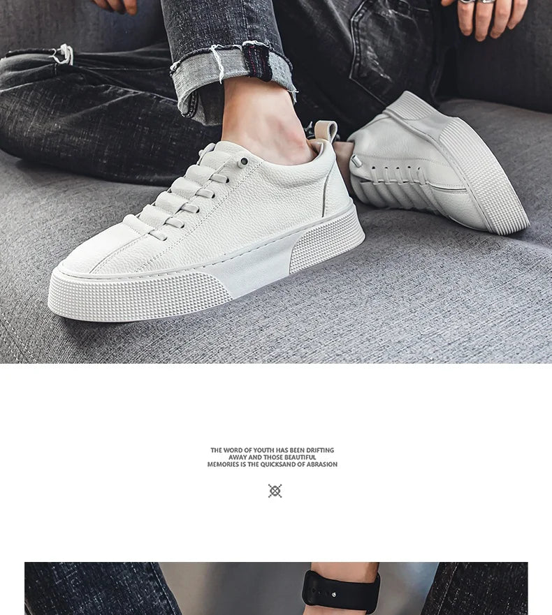 2025 New Mens Casual Shoes Quality PU Leather Shoes For Men Lace-up Breathable Fashion Lofer Autumn Flats Male White Shoes