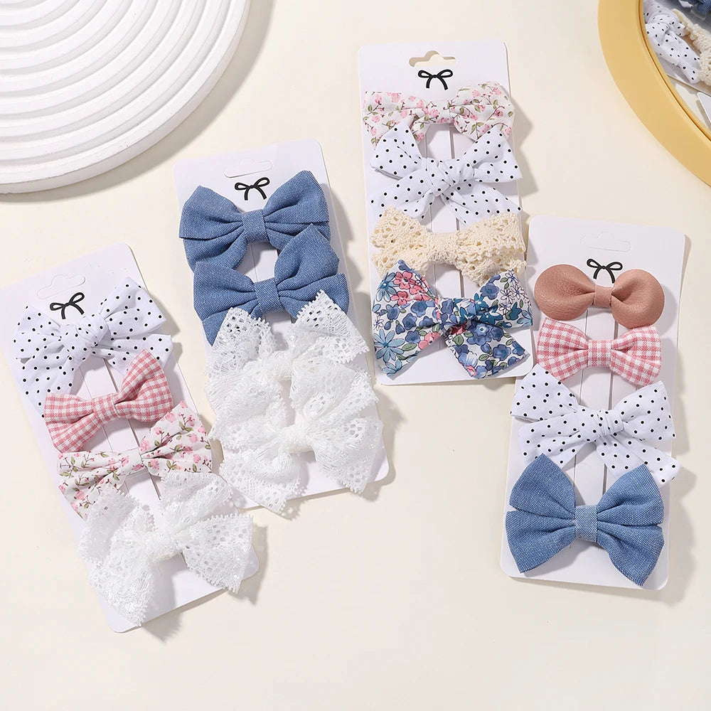 4PCS/Set Muslin Baby Girls Bows Hair Clips Hairpins Hairclip For Kids Cotton Linen Barrette Flower Print Side Pin Accessories