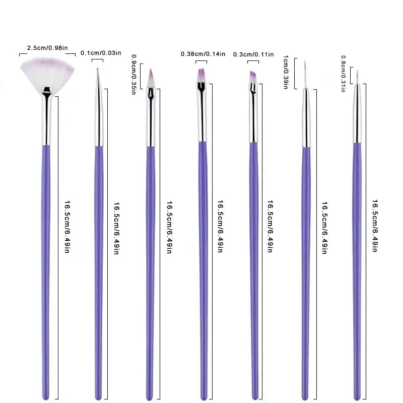 7PCS/Set Nail Art Polish Gel UV Tips Brush Dotting Painting Drawing Pen Fan Sector Line Builder Decoration Manicure Makeup Tools