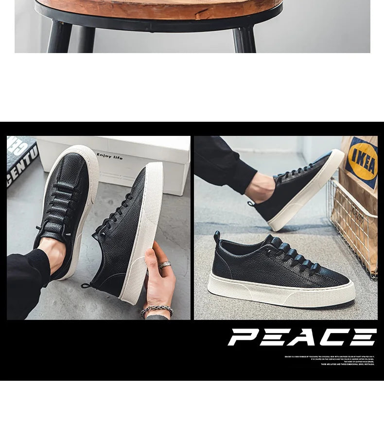2025 New Mens Casual Shoes Quality PU Leather Shoes For Men Lace-up Breathable Fashion Lofer Autumn Flats Male White Shoes