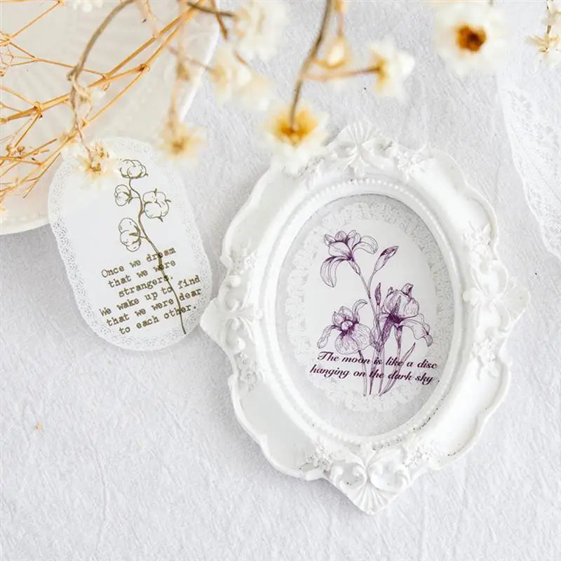 1sets Retro Plant English PET Deco Stickers Plant Flower Leaf Transparent Bullet Journaling Accessories Aesthetic Stickers