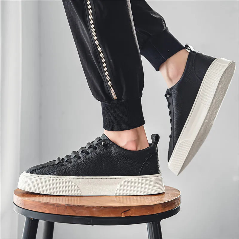 2025 New Mens Casual Shoes Quality PU Leather Shoes For Men Lace-up Breathable Fashion Lofer Autumn Flats Male White Shoes