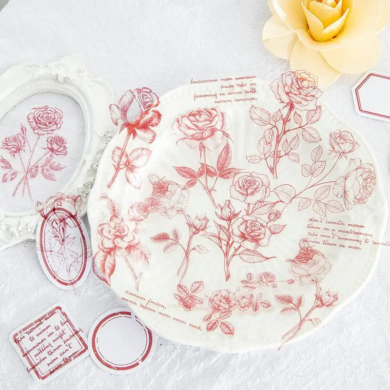 1sets Retro Plant English PET Deco Stickers Plant Flower Leaf Transparent Bullet Journaling Accessories Aesthetic Stickers