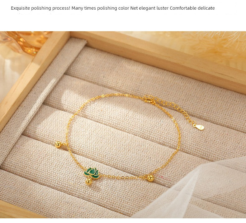 S925 Sterling Silver Step-by-Step Lotus Sliver Beads Anklet Female Retro Artsy Fresh Lotus Lucky Beads Ankle Chain Ornament