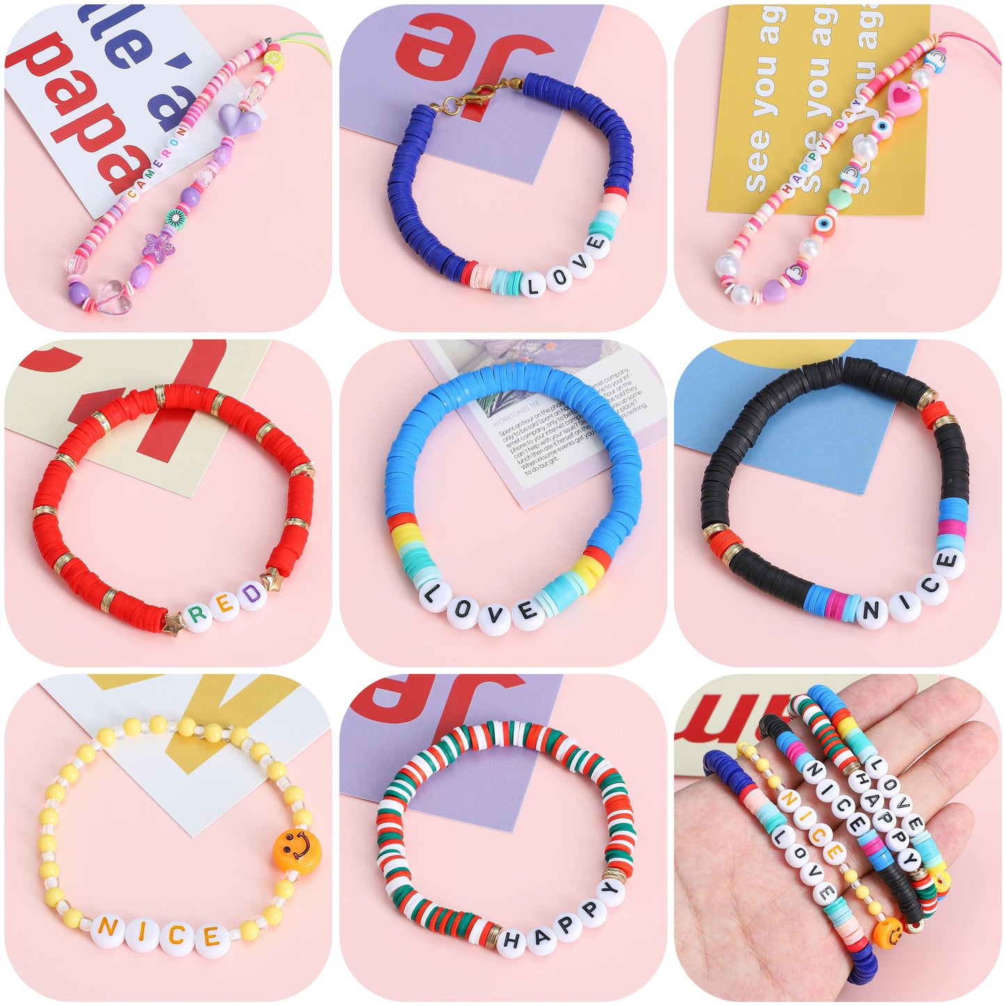 About270Pcs4x7mm Acrylic A- Z English Letter&Red Heart Flat Bead Material Pack Handmade DIY Making Jewelry Bracelet Accessories