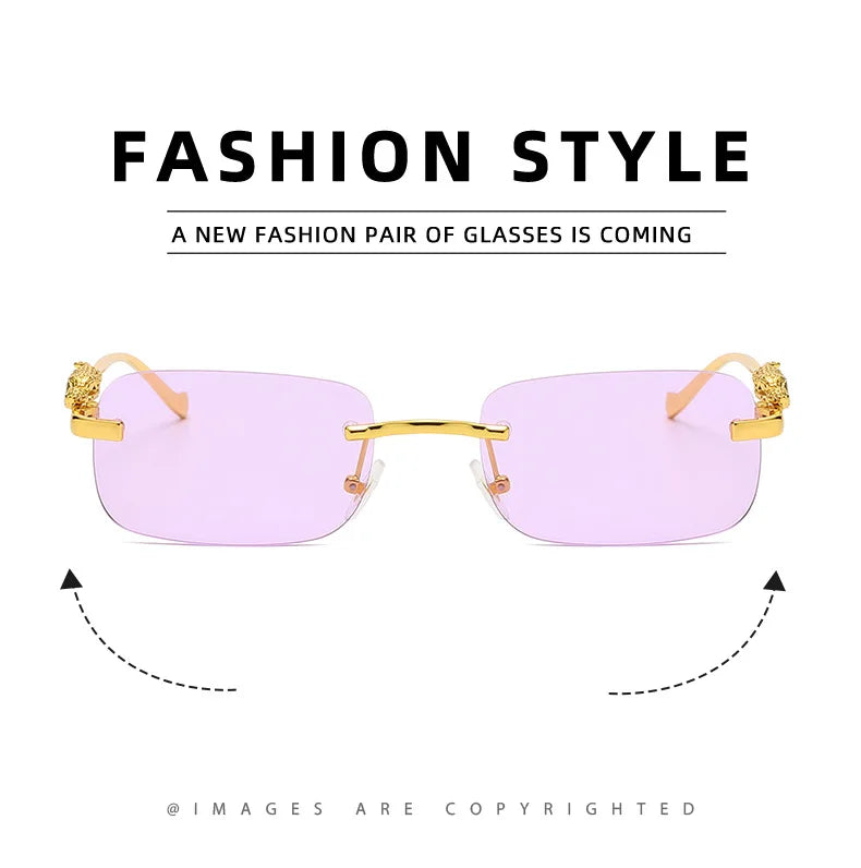 Vintage Sunglasses Rimless Cut Edge Sunglasses Fashion Designer Shades Luxury Golden Leopard Frame Sunglasses UV400