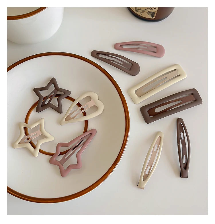 3/6 Pcs/Set Women Girls Fashion Coffee Color Geometric Stars Ornament Hair Clips Adult Sweet Hairpins Female Hair Accessories