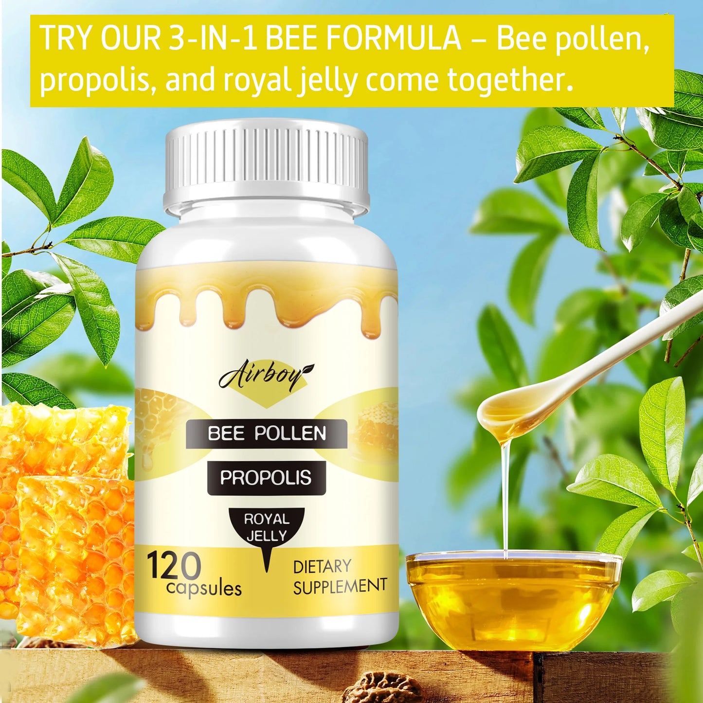 Bee Pollen - Enhance Immunity, Antioxidant, Relieve Joint Inflammation - 120 Capsules