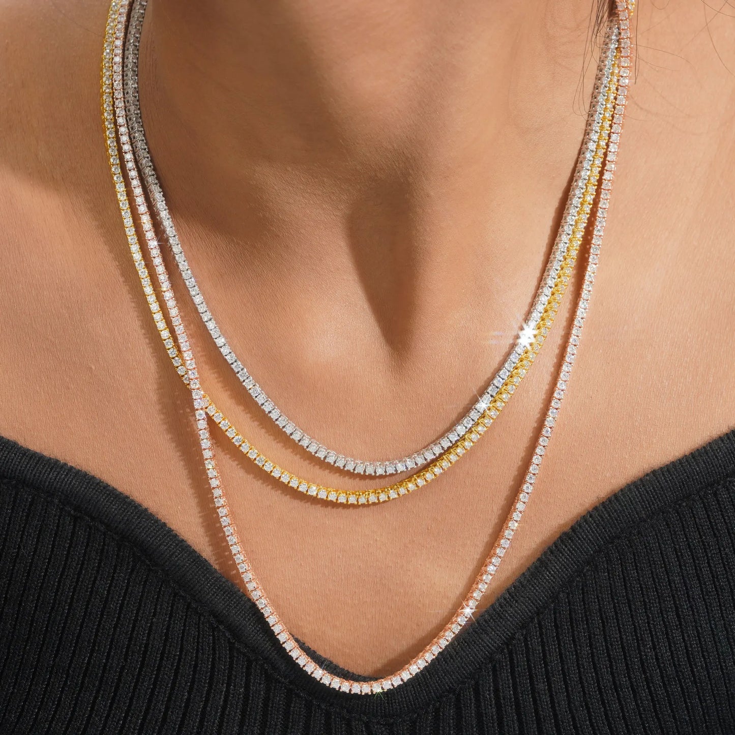 EWYA Full 2mm Moissanite VVS Micro Tennis Chain for Women Men 925 Silver Passes Diamond Tester 16 18 20 to 25 inch Necklace Gift