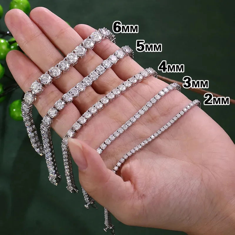 EWYA Full 2mm Moissanite VVS Micro Tennis Chain for Women Men 925 Silver Passes Diamond Tester 16 18 20 to 25 inch Necklace Gift