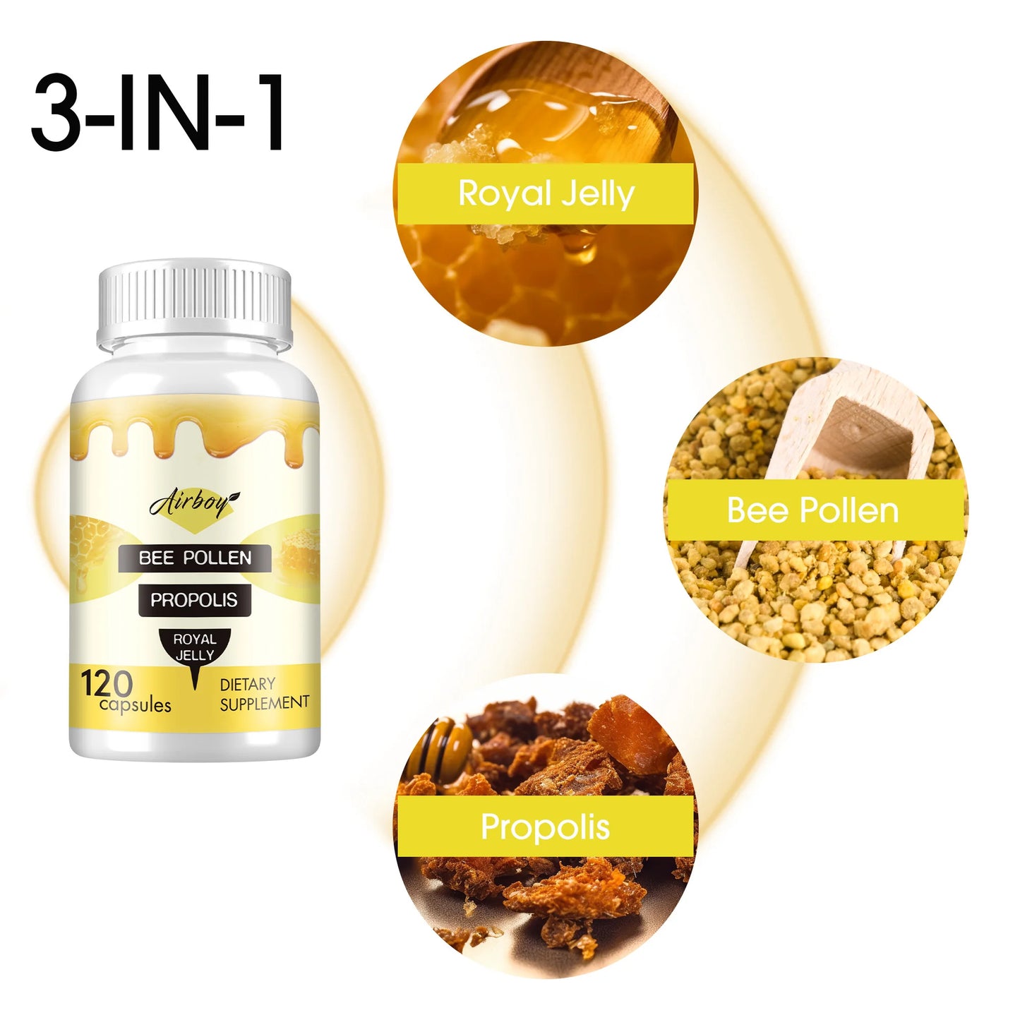 Bee Pollen - Enhance Immunity, Antioxidant, Relieve Joint Inflammation - 120 Capsules