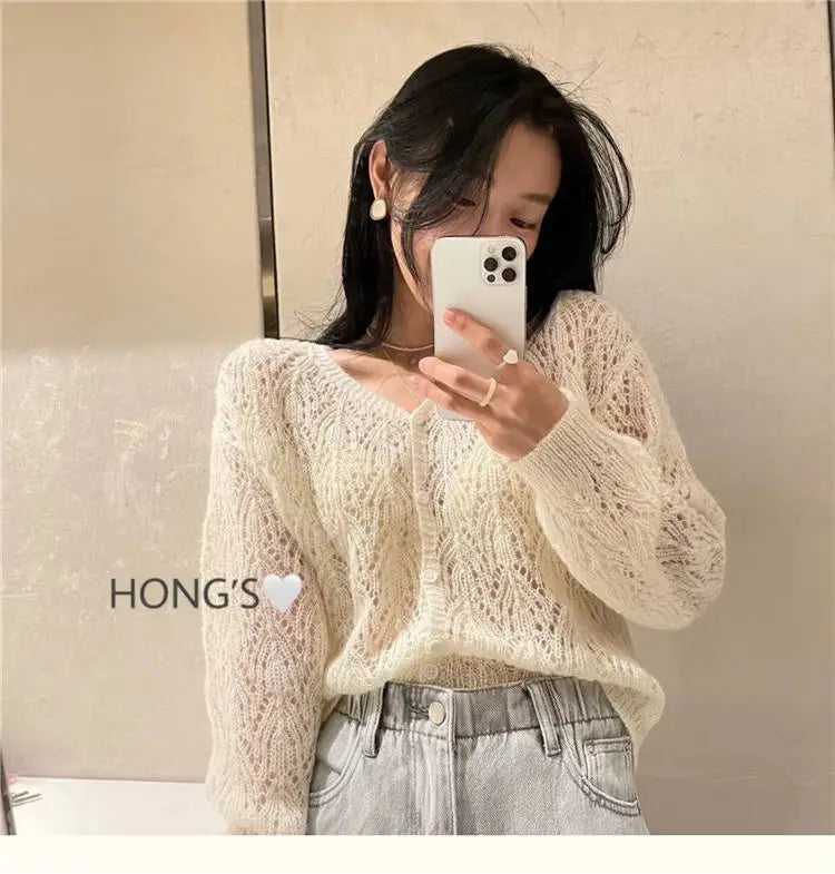 Cardigan Women Hollow Out 5 Colors Cropped Summer Breathable Casual Solid Soft Ulzzang Female All-match Hot Sale Loose Chic Ins