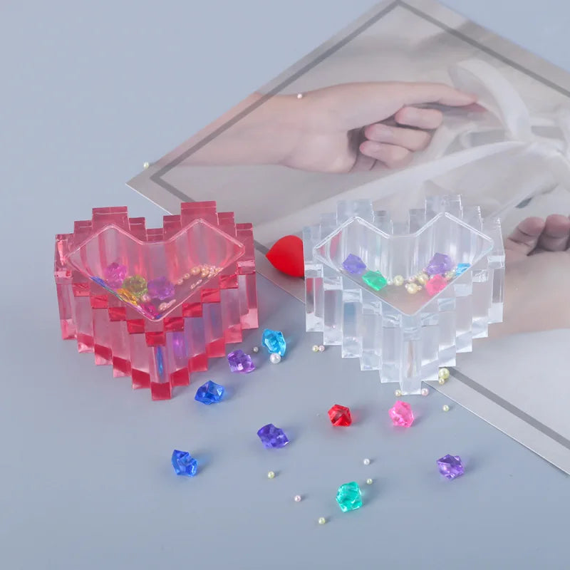 DIY Crystal Epoxy Resin Mold Pixel Love Storage Box Silicone Mold For Resin Heart-shaped Storage Box Mold