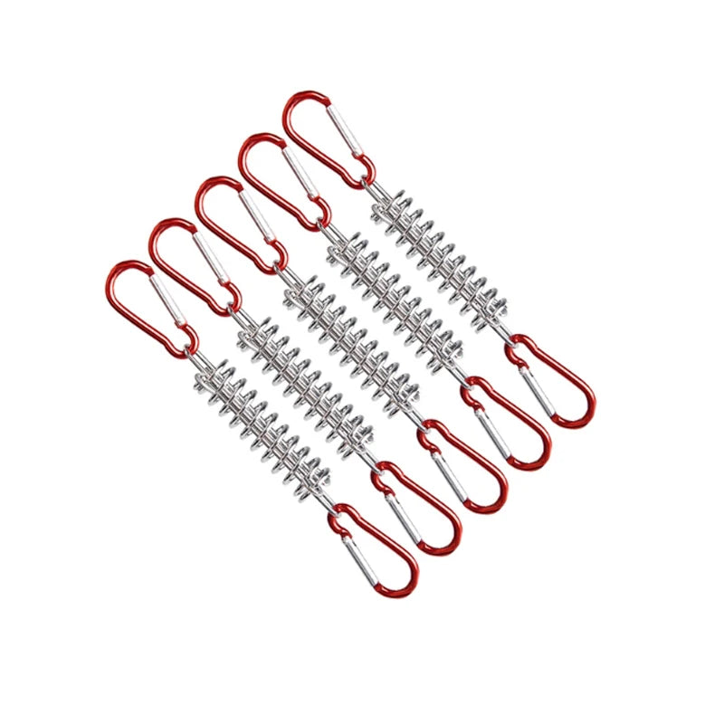 5/10Pcs/set Steel Tent Wind Rope Spring Buckle Tent Tensioner Camping Deck Pegs with Carabiner Clips Awning Tightener Fixed Hook