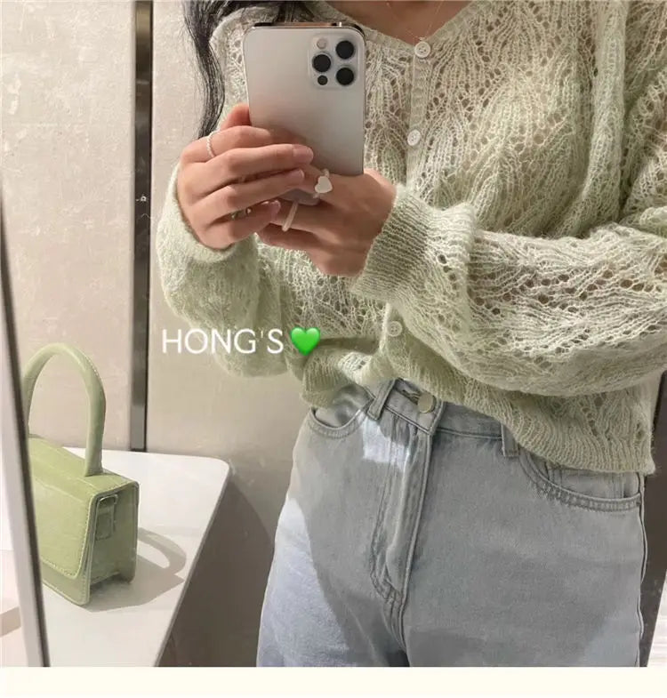 Cardigan Women Hollow Out 5 Colors Cropped Summer Breathable Casual Solid Soft Ulzzang Female All-match Hot Sale Loose Chic Ins