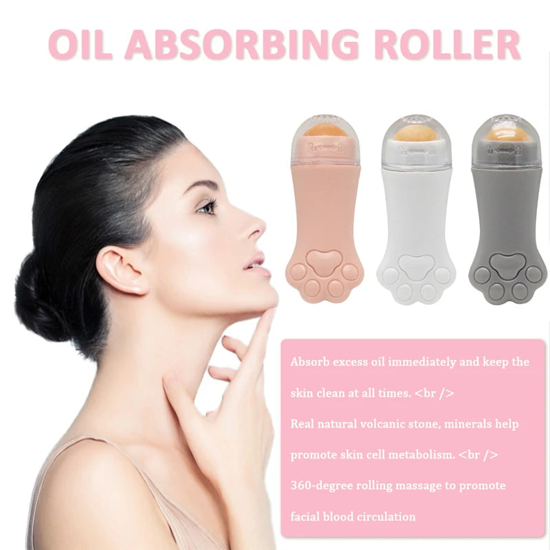 Cat Paw Face Oil Absorbing Roller  Volcanic Stone Blemish Remover Facial Shiny Changing Pores Oil Removal Massage Artifact Tools